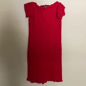 Shoulder / Strapless Dress Mid-Length Ribbed Material in Red